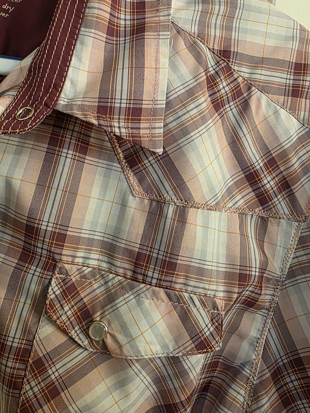Kuhl Short-Sleeve Plaid Snap-Up Shirt - Burgandy/Pink/White - Picture 6 of 10